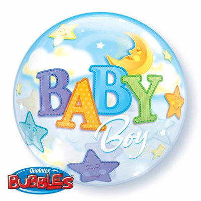 BUBBLE BALLOON 55CM - BABY BOY MOON & STARS