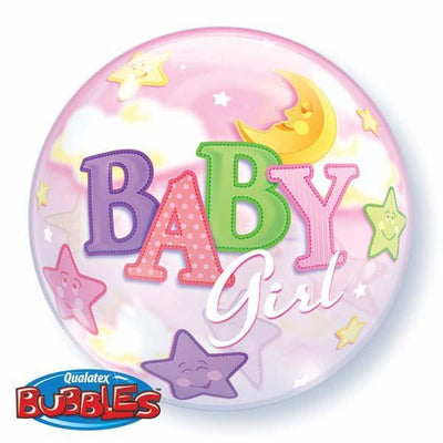 BUBBLE BALLOON 55CM - BABY GIRL MOON & STARS
