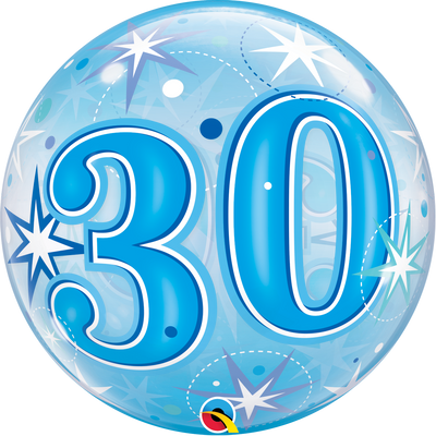 BUBBLE BALLOON 55CM - BLUE STARBURST SPARKLE 30TH BIRTHDAY