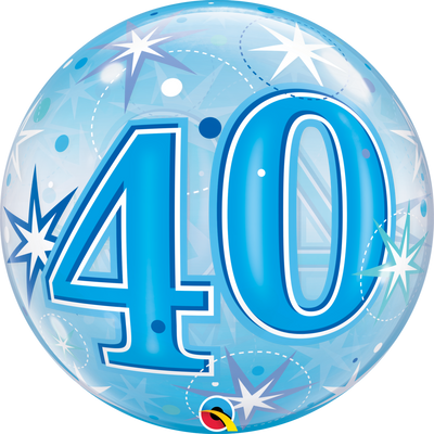 BUBBLE BALLOON 55CM - BLUE STARBURST SPARKLE 40TH BIRTHDAY