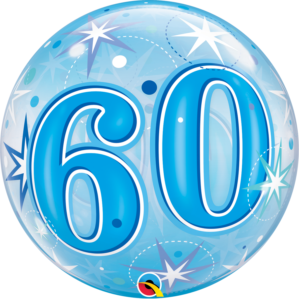 BUBBLE BALLOON 55CM - BLUE STARBURST SPARKLE 60TH BIRTHDAY