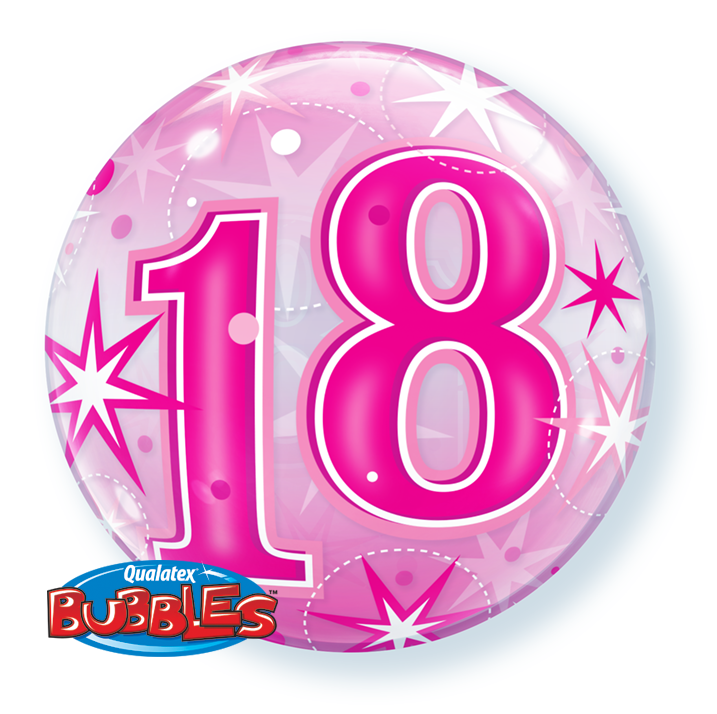 BUBBLE BALLOON 55CM - PINK STARBURST SPARKLE 18TH BIRTHDAY