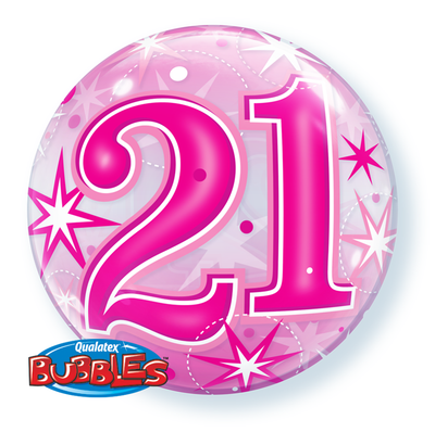 BUBBLE BALLOON 55CM - PINK STARBURST SPARKLE 21ST BIRTHDAY