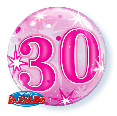 BUBBLE BALLOON 55CM - PINK STARBURST SPARKLE 30TH BIRTHDAY