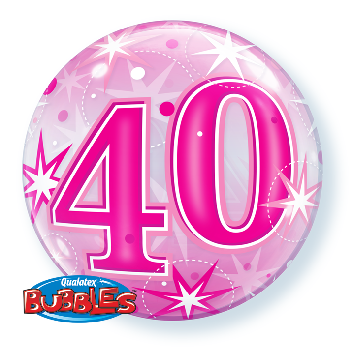 BUBBLE BALLOON 55CM - PINK STARBURST SPARKLE 40TH BIRTHDAY