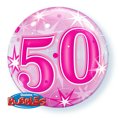BUBBLE BALLOON 55CM - PINK STARBURST SPARKLE 50TH BIRTHDAY