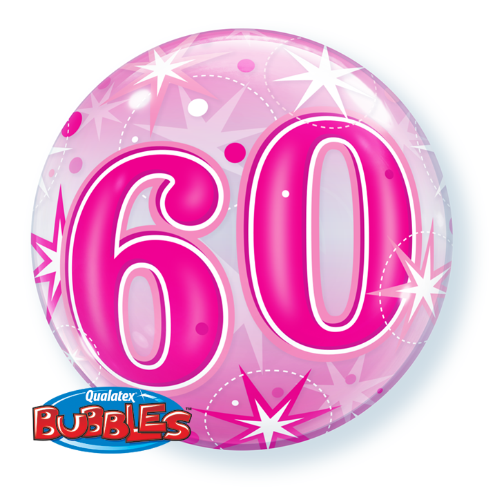 BUBBLE BALLOON 55CM - PINK STARBURST SPARKLE 60TH BIRTHDAY