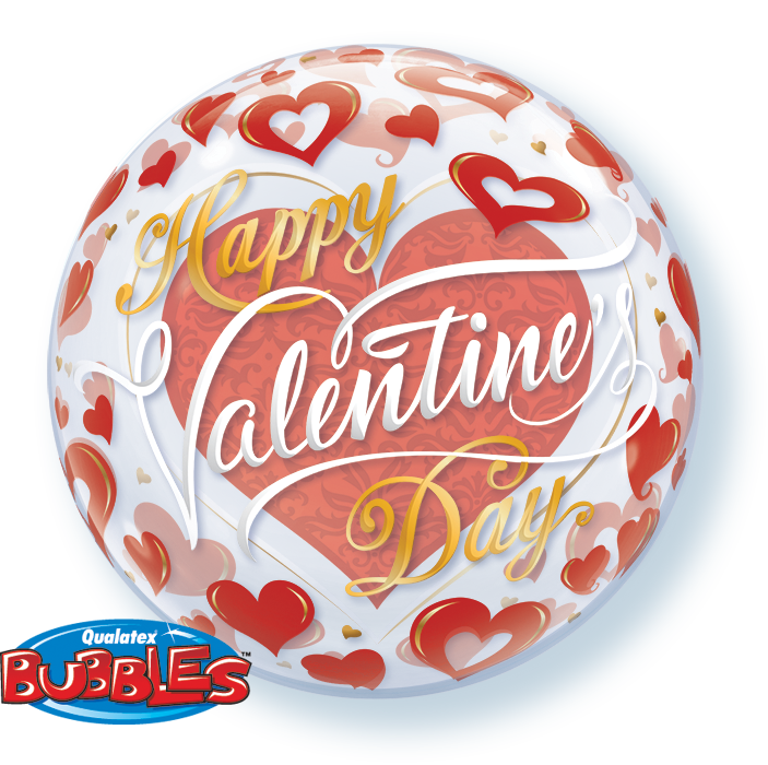 BUBBLE BALLOON 55CM - VALENTINES RED HEARTS