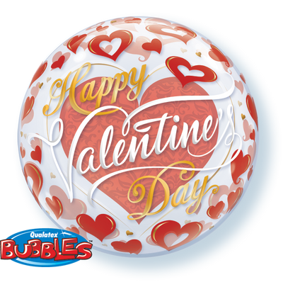 BUBBLE BALLOON 55CM - VALENTINES RED HEARTS