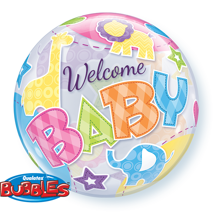 BUBBLE BALLOON 55CM - WELCOME BABY ANIMAL PATTERNS