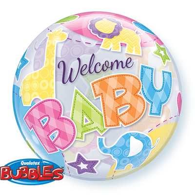 BUBBLE BALLOON 55CM - WELCOME BABY ANIMAL PATTERNS