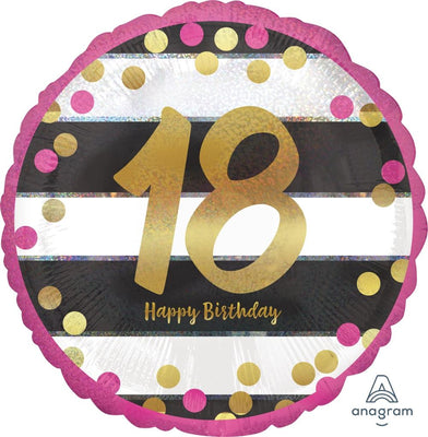 FOIL BALLOON 45CM - 18TH BIRTHDAY PINK AND GOLD