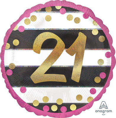 FOIL BALLOON 45CM - 21ST BIRTHDAY PINK AND GOLD