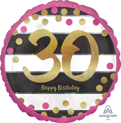 FOIL BALLOON 45CM - 30TH BIRTHDAY PINK AND GOLD