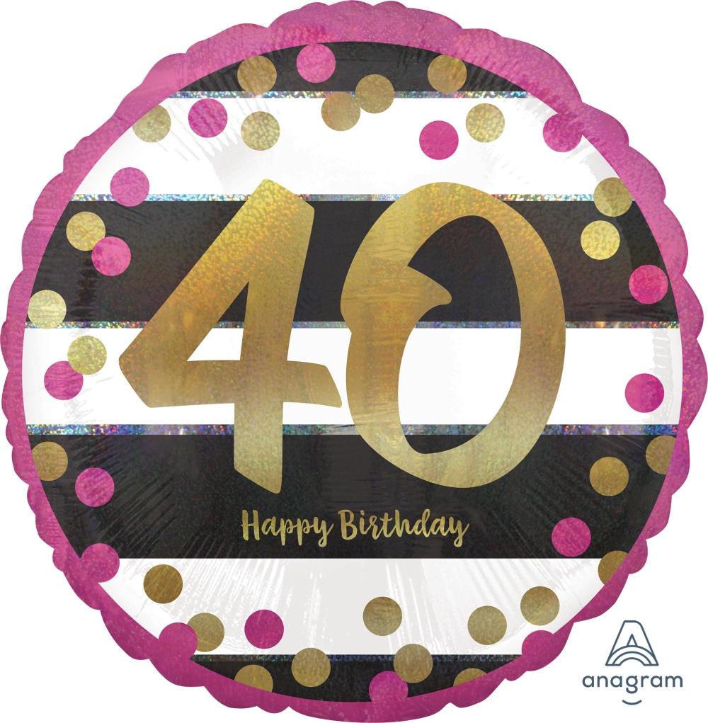 FOIL BALLOON 45CM - 40TH BIRTHDAY PINK AND GOLD