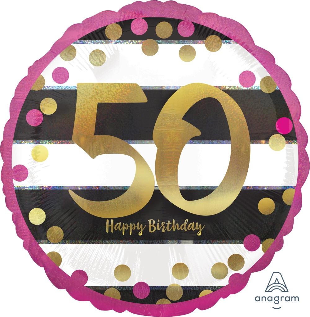 FOIL BALLOON 45CM - 50TH BIRTHDAY PINK AND GOLD