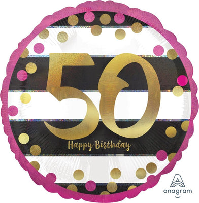 FOIL BALLOON 45CM - 50TH BIRTHDAY PINK AND GOLD