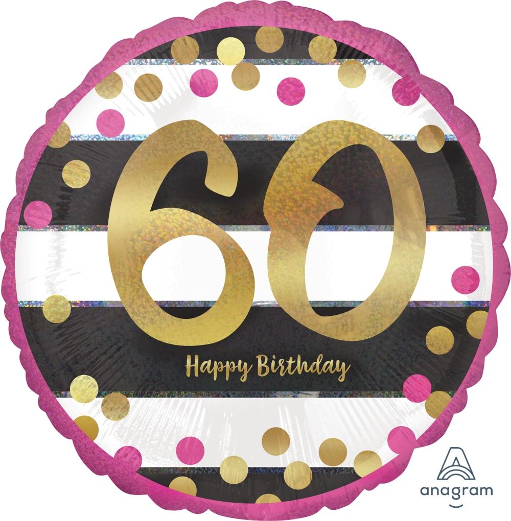 FOIL BALLOON 45CM - 60TH BIRTHDAY PINK AND GOLD