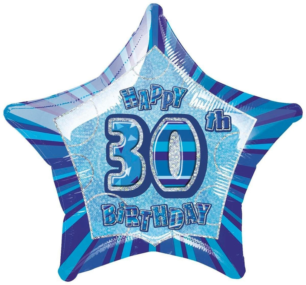 FOIL BALLOON 50CM - 30TH BIRTHDAY GLITZ BLUE