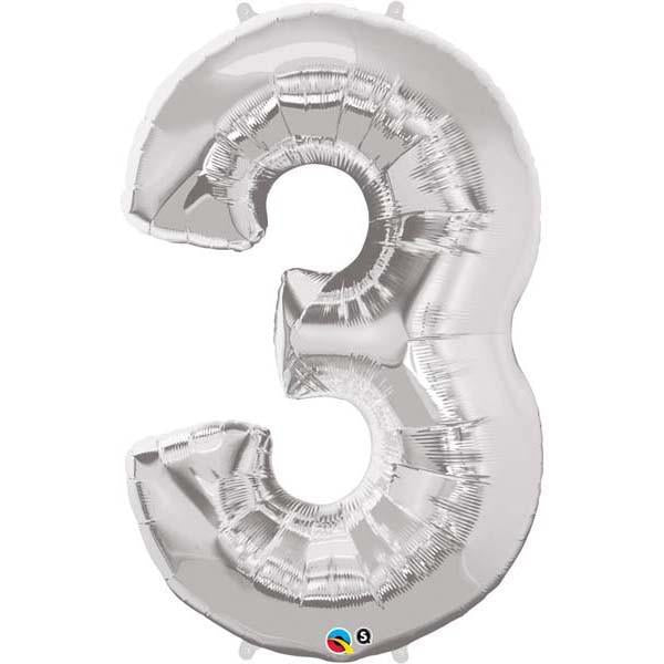 FOIL BALLOON MEGALOON 86CM -SILVER NUMBER 3