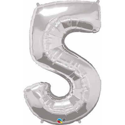 FOIL BALLOON MEGALOON 86CM -SILVER NUMBER 5