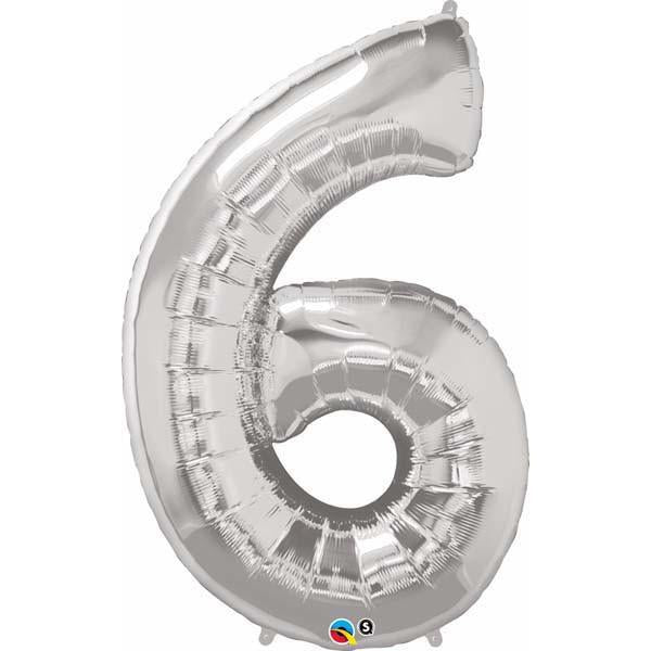 FOIL BALLOON MEGALOON 86CM -SILVER NUMBER 6