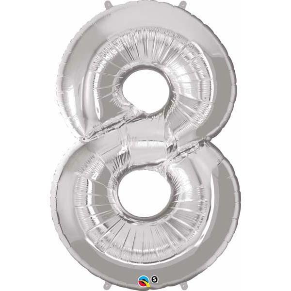 FOIL BALLOON MEGALOON 86CM -SILVER NUMBER 8