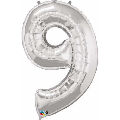 FOIL BALLOON MEGALOON 86CM -SILVER NUMBER 9