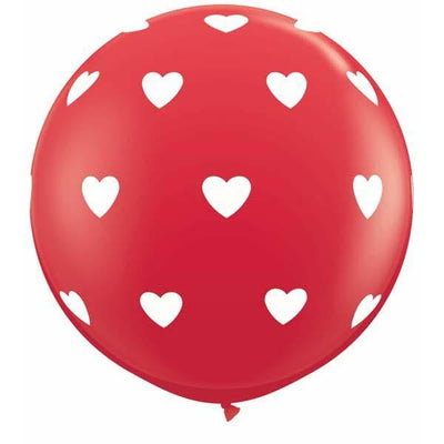 LATEX JUMBO PRINTED BALLOON 90CM - BIG HEARTS RED