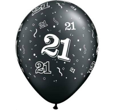 PRINTED LATEX BALLOON 28CM - 21TH BIRTHDAY PEARL BLACK