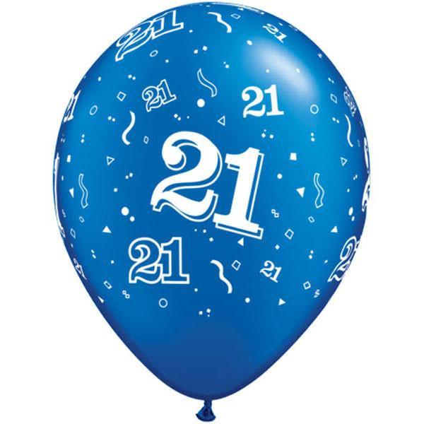 PRINTED LATEX BALLOON 28CM - 21TH BIRTHDAY PEARL SAPHIRE BLUE