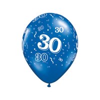PRINTED LATEX BALLOON 28CM - 30TH BIRTHDAY PEARL SAPHIRE BLUE