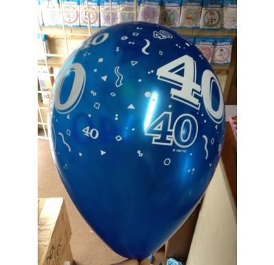 PRINTED LATEX BALLOON 28CM - 40TH BIRTHDAY PEARL SAPHIRE BLUE