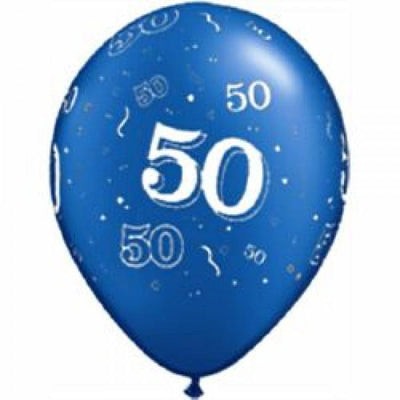 PRINTED LATEX BALLOON 28CM - 50TH BIRTHDAY PEARL SAPHIRE BLUE