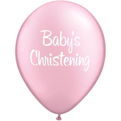 PRINTED LATEX BALLOON 28CM - BABY CHRISTENING PEARL PINK