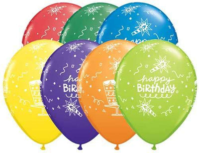 PRINTED LATEX BALLOON 28CM - BIRTHDAY CAKE & CANDLE CARNIVAL ASSORTED PK 50