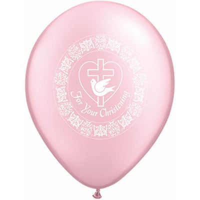 PRINTED LATEX BALLOON 28CM - CHRISTENING DOVE PEARL PINK