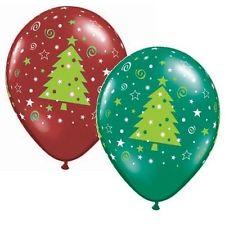 PRINTED LATEX BALLOON 28CM - CHRISTMAS TREES STARS & SWIRLS (RED & GREEN) PK 50