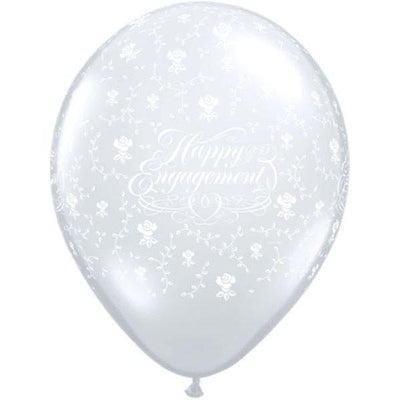 PRINTED LATEX BALLOON 28CM - HAPPY ENGAGEMENT FLOWERS-A-ROUND DIAMOND CLEAR PK 25