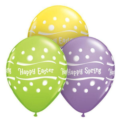 PRINTED LATEX BALLOON 28CM - HAPPY SPRING EASTER DOTS AST PK 50