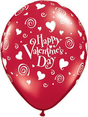 PRINTED LATEX BALLOON 28CM - HAPPY VALENTINES DAY RED