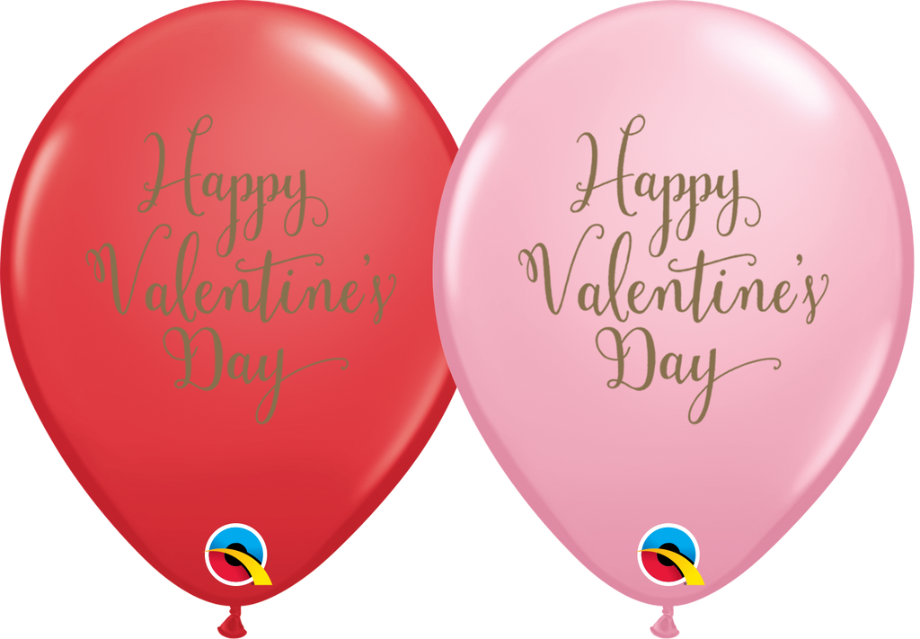 PRINTED LATEX BALLOON 28CM - HAPPY VALENTINE'S DAY SCRIPT RED & PINK AST PK 25