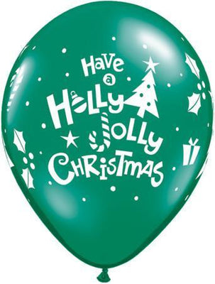 PRINTED LATEX BALLOON 28CM - HOLLY JOLLY CHRISTMAS GREEN