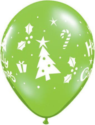 PRINTED LATEX BALLOON 28CM - HOLLY JOLLY CHRISTMAS LIME GREEN