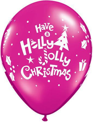 PRINTED LATEX BALLOON 28CM - HOLLY JOLLY CHRISTMAS PINK