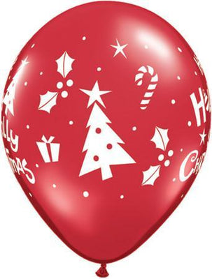 PRINTED LATEX BALLOON 28CM - HOLLY JOLLY CHRISTMAS RED