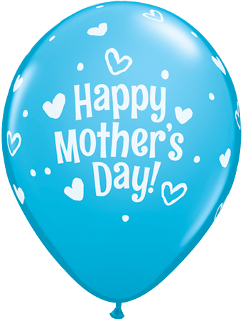 PRINTED LATEX BALLOON 28CM - MOTHERS DAY HEARTS & DOTS LIGHT BLUE