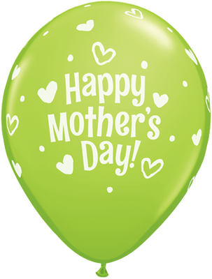 PRINTED LATEX BALLOON 28CM - MOTHERS DAY HEARTS & DOTS LIME GREEN