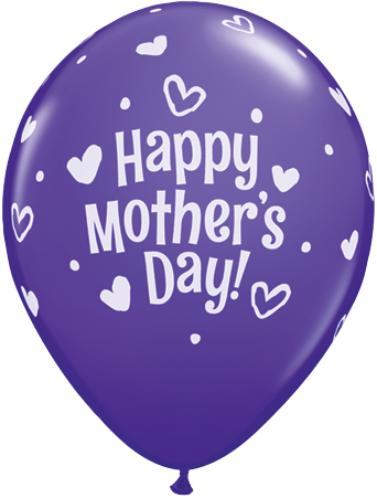 PRINTED LATEX BALLOON 28CM - MOTHERS DAY HEARTS & DOTS PURPLE