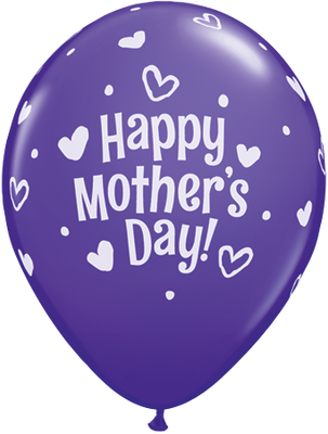 PRINTED LATEX BALLOON 28CM - MOTHERS DAY HEARTS & DOTS PURPLE